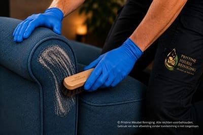 Vlekbehandeling op een blauwe bank