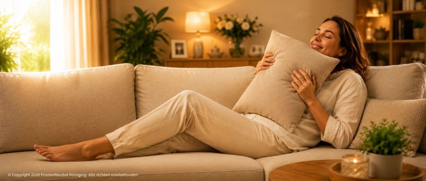 Vrouw ontspant op een schone lichte bank