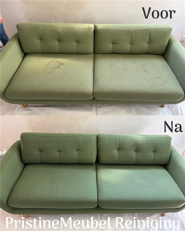 Groene bank voor en na reiniging
